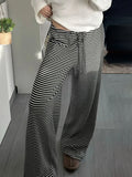 Women's Pants - Wide Leg - High Waist - Striped Lightweight Design