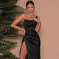 Women's Evening Dress – One-Shoulder – Fitted – Long With High Slit – Elegant Look