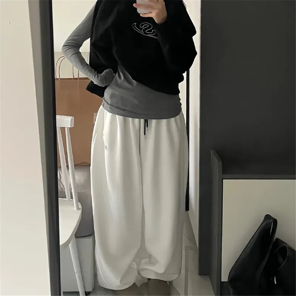 Women's Sweatpants - Oversized Wide-Leg - Soft Cotton - Adjustable Elastic Waist