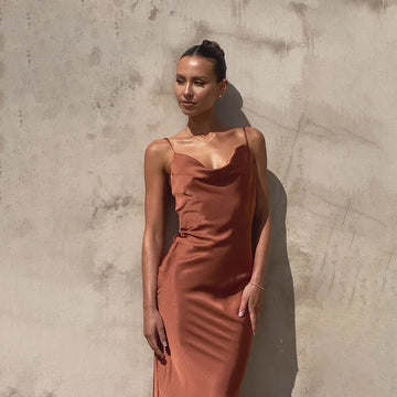 Satin Silk Look Cowl Neck Slip Dress