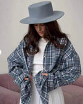 Women's Oversized Checkered Shirt - Long Sleeved - Button Closure - Breast Pockets