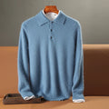 Men's Polo Sweater – Wool – Relaxed Fit – Long-Sleeved – Ribbed Edge & Button Closure