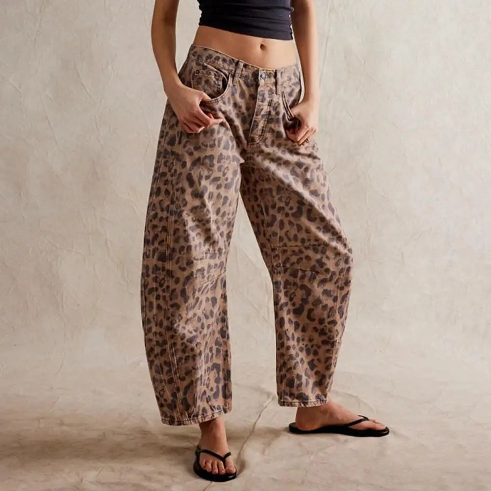 Animal Print Relaxed Fit Barrel Leg Jeans