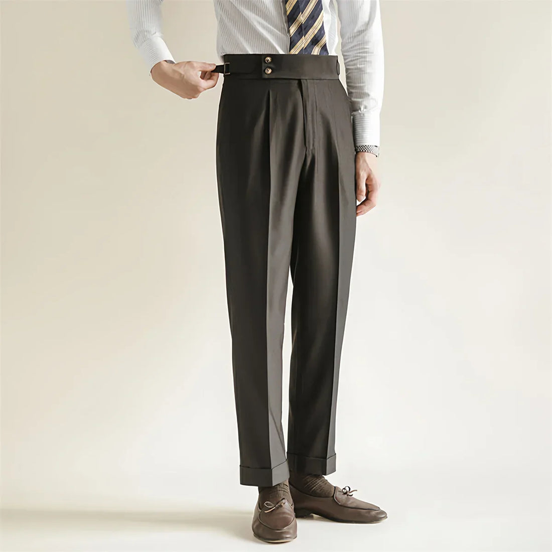 High Waist Tailored Fit Pleated Cuffed Trousers