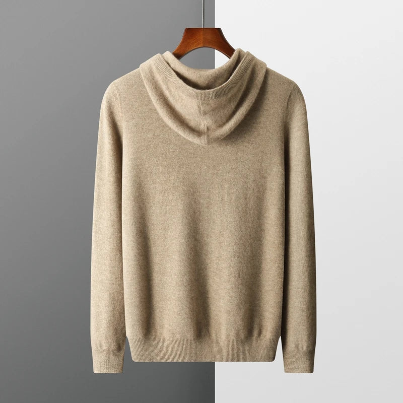 Men's Hoodie – 100% Cashmere – Classic Fit – Soft Knitted – Ribbed Cuffs