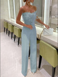 Women's Jumpsuit - Strapless Elegance - Feather Details - High Waist - Tailored Fit