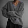 Women's Cardigan - Oversized Fit - Soft & Fluffy Knit - V-neck with Button Closure