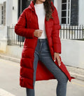 Women's Long Down Jacket - Knee-Length Quilted - Hood and Warm Insulation - Lightweight Design