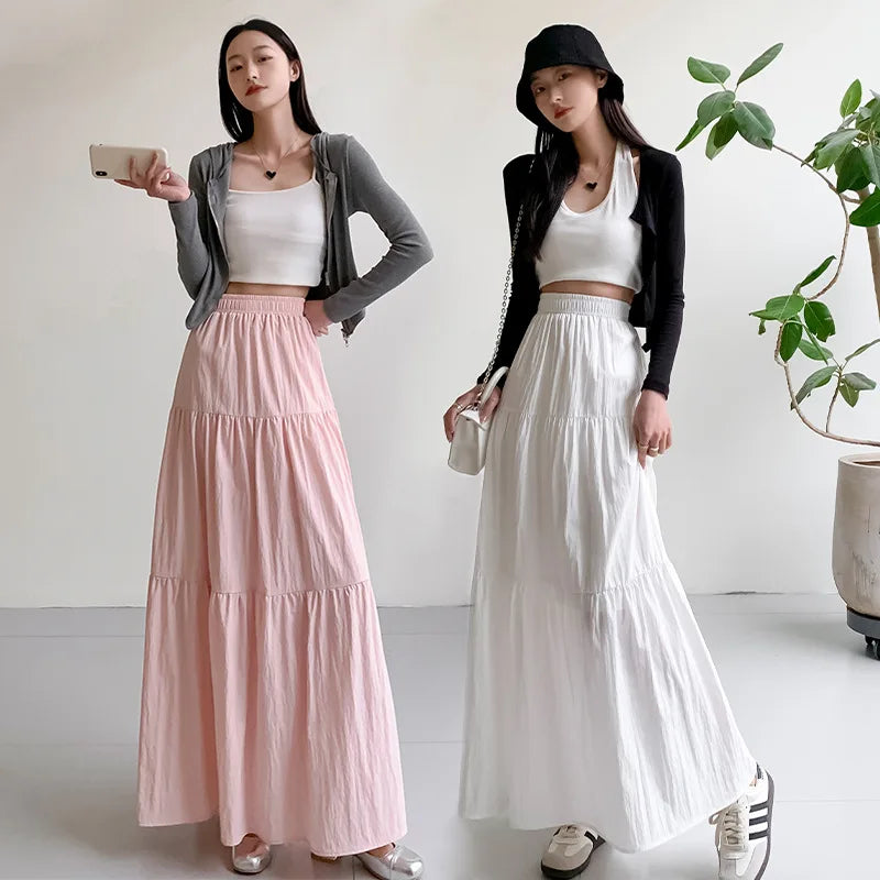 Airy Elastic Waist Layered Maxi Skirt