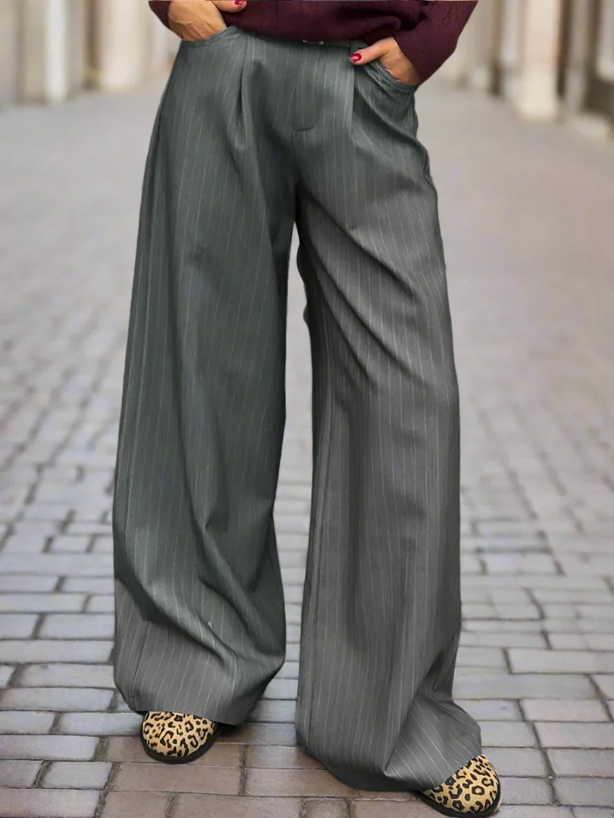 Striped High-Waisted Wide-Leg Pants