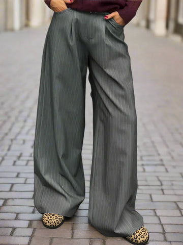 Striped High-Waisted Wide-Leg Pants