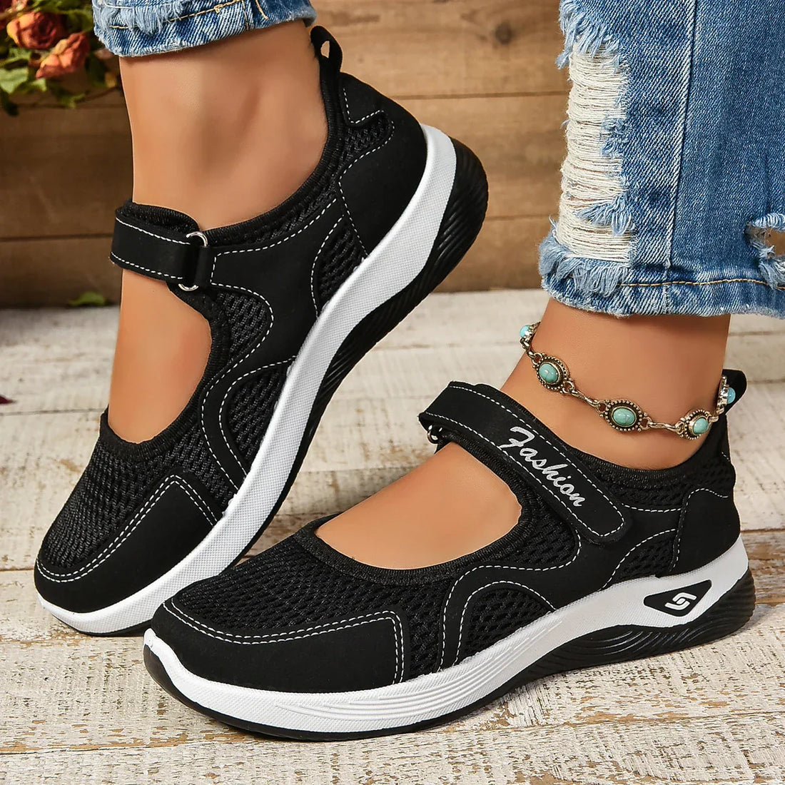 Breathable Mesh Adjustable Strap Sneakers