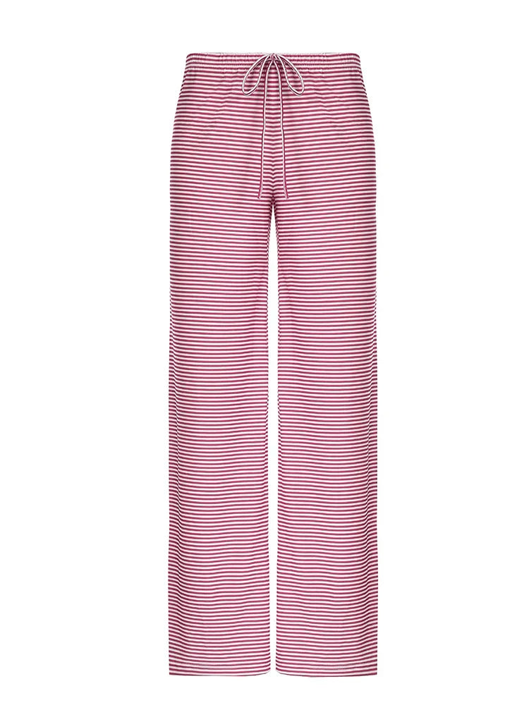 Women's Pants - Wide Leg - High Waist - Striped Lightweight Design