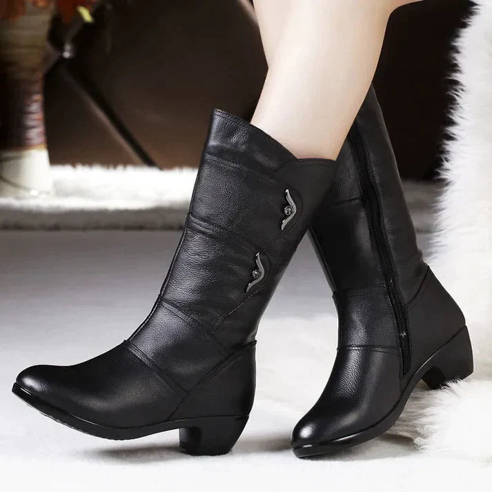 Fitted Silhouette Side Zip Mid-Calf Boots