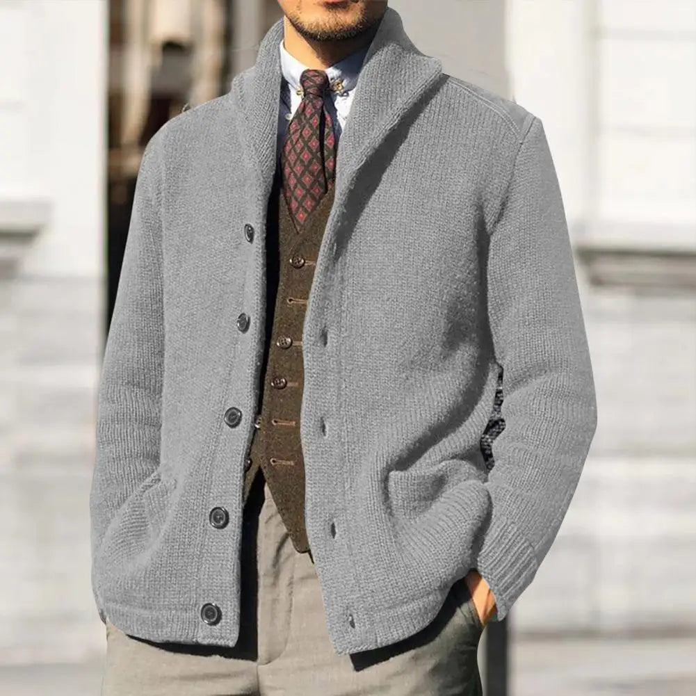 Knit Shawl Collar Button Cardigan