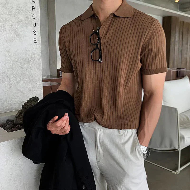 Men's Polo Shirt – Slim Fit – Ribbed Structure – Short Sleeve – Soft Breathable Comfort