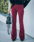 Women's Velvet Trousers – High-Waisted – Flared Legs – Soft and Textured