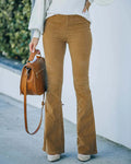 Women's Velvet Trousers – High-Waisted – Flared Legs – Soft and Textured