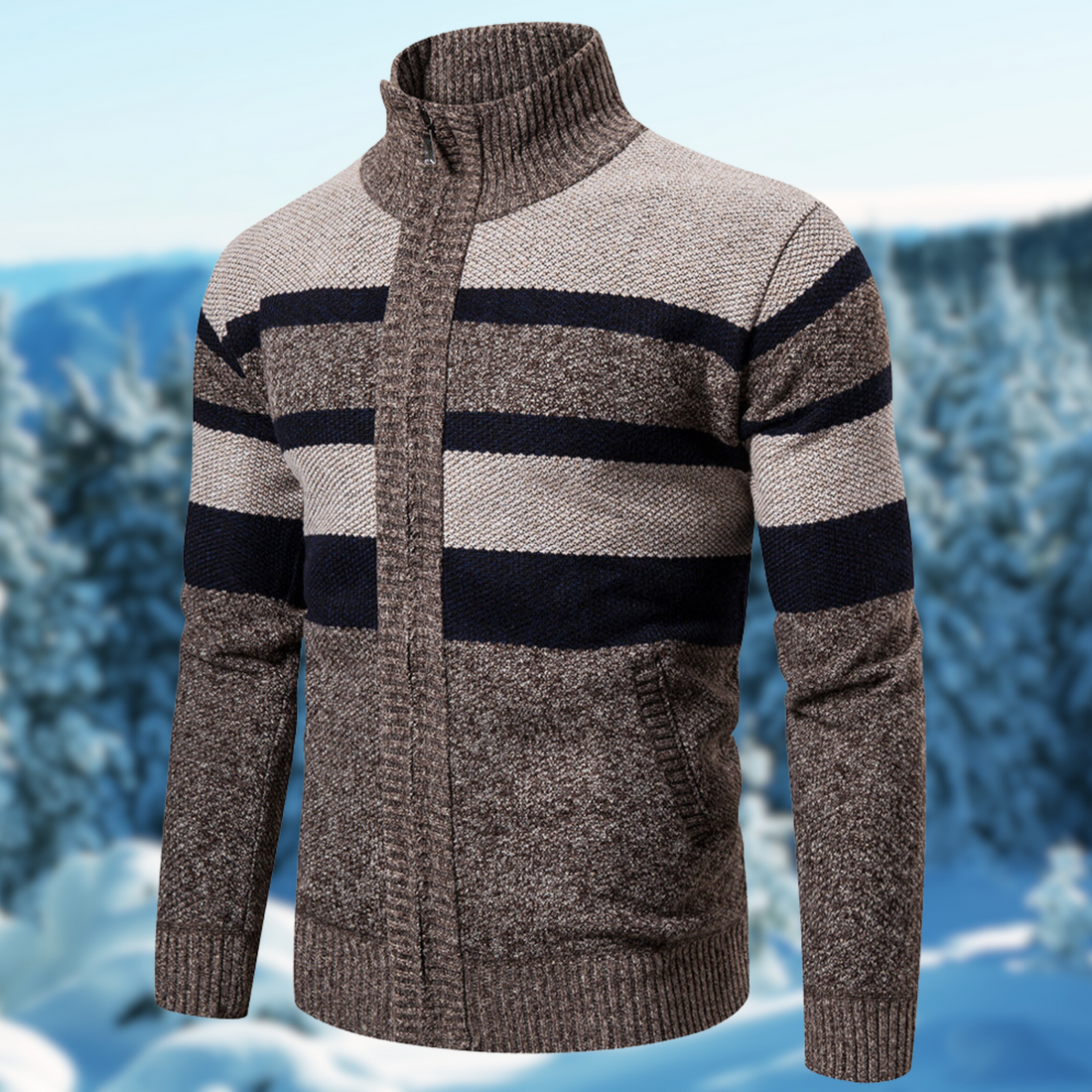 Textured Striped Full Zip Knit Jacket