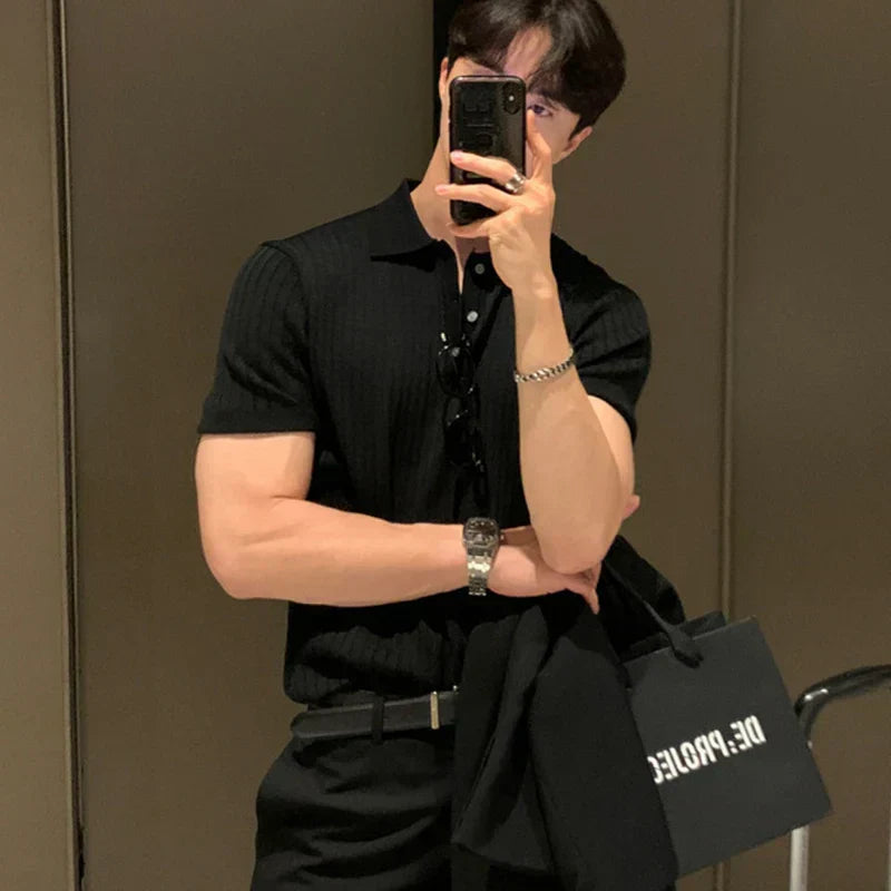 Soft Breathable Ribbed Polo Shirt