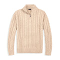 Men's Sweater with Half Zip – Cable Knit – Cotton Blend – Regular Fit – Ribbed Edges