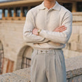 Men's Knit Sweater – Slim Fit – Cable Knit – Polo Collar – Long Sleeves Layer-on-layer