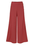 Women's Palazzo Pants - High-Waisted - Loose Fit - Elegant Button Detail