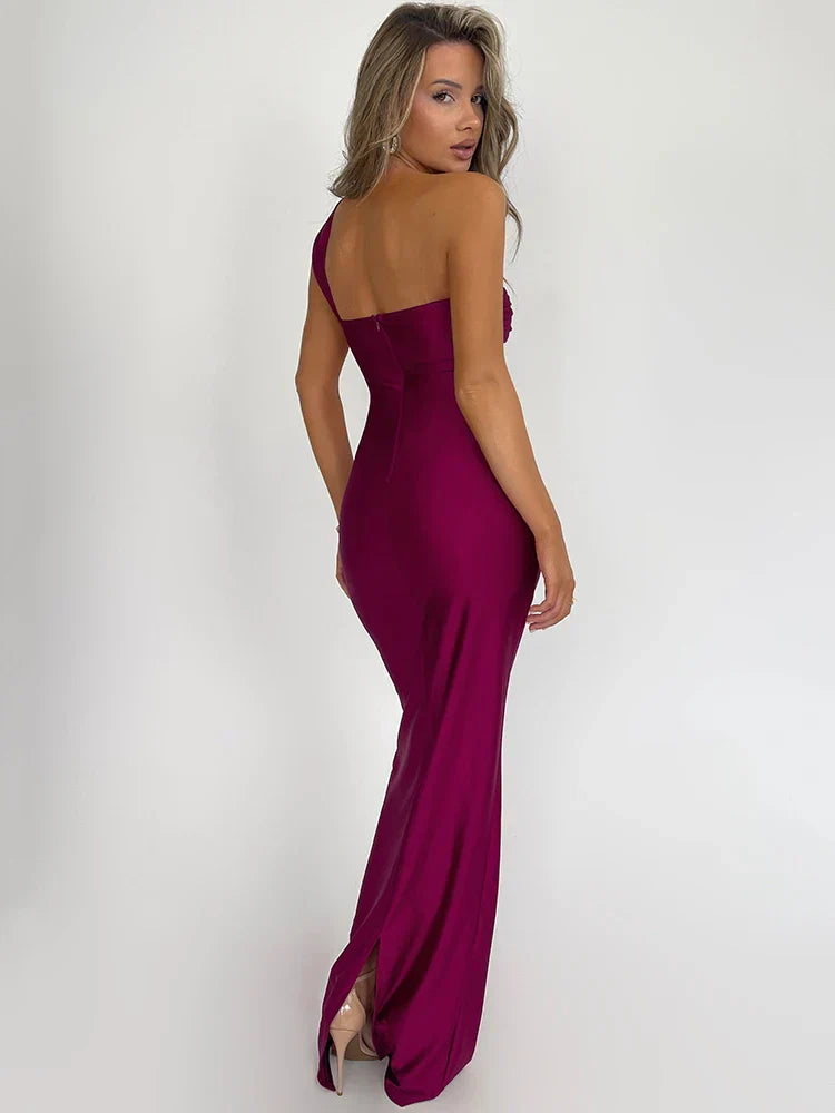 One-Shoulder Draped Fitted Long Dress