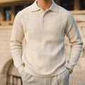 Men's Knit Sweater – Slim Fit – Cable Knit – Polo Collar – Long Sleeves Layer-on-layer
