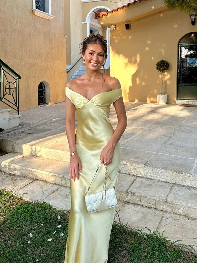 Off Shoulder Fitted Floor-Length Evening Dress