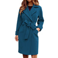Women's Trench Coat - Wool Blend - Tie Belt - Classic Cut - Knee Length