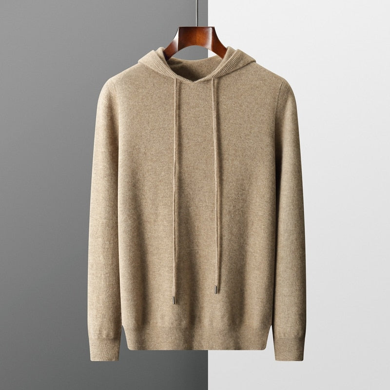 Men's Hoodie – 100% Cashmere – Classic Fit – Soft Knitted – Ribbed Cuffs