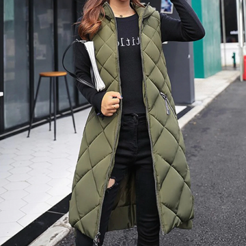 Insulated Quilted Longline Hooded Vest