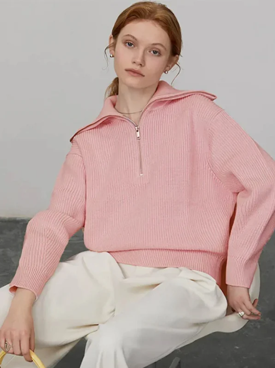 Wool Knit High Zip Pullover Sweater