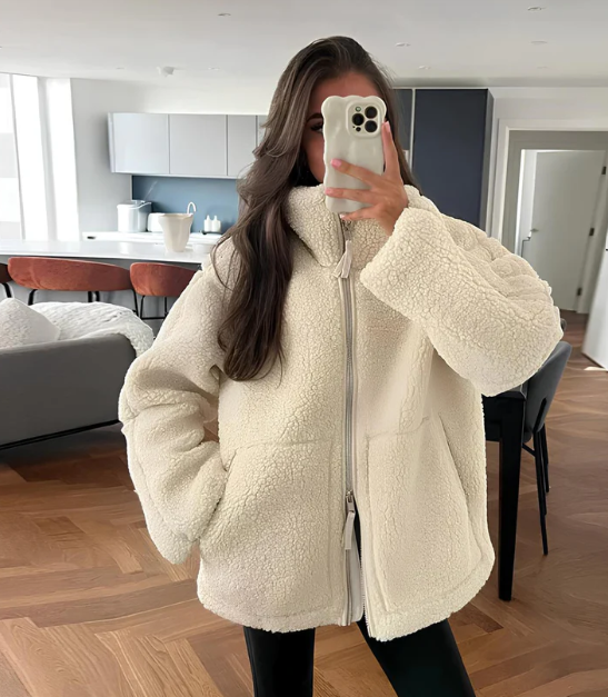 Oversized Fit High Collar Fleece Coat