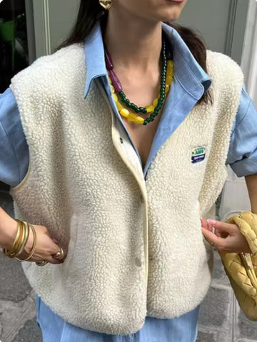 Wool Blend Relaxed Fit Snap Front Vest