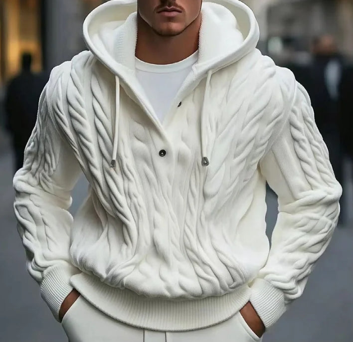 Cable Knit Wool Blend Hooded Sweatshirt