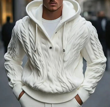 Cable Knit Wool Blend Hooded Sweatshirt