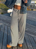 Women's Pants - Wide Leg - High Waist - Striped Lightweight Design