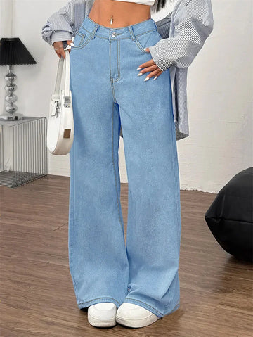 Comfortable High-Waisted Wide-Leg Jeans