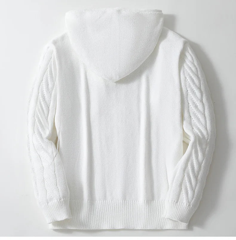 Cable Knit Wool Blend Hooded Sweatshirt