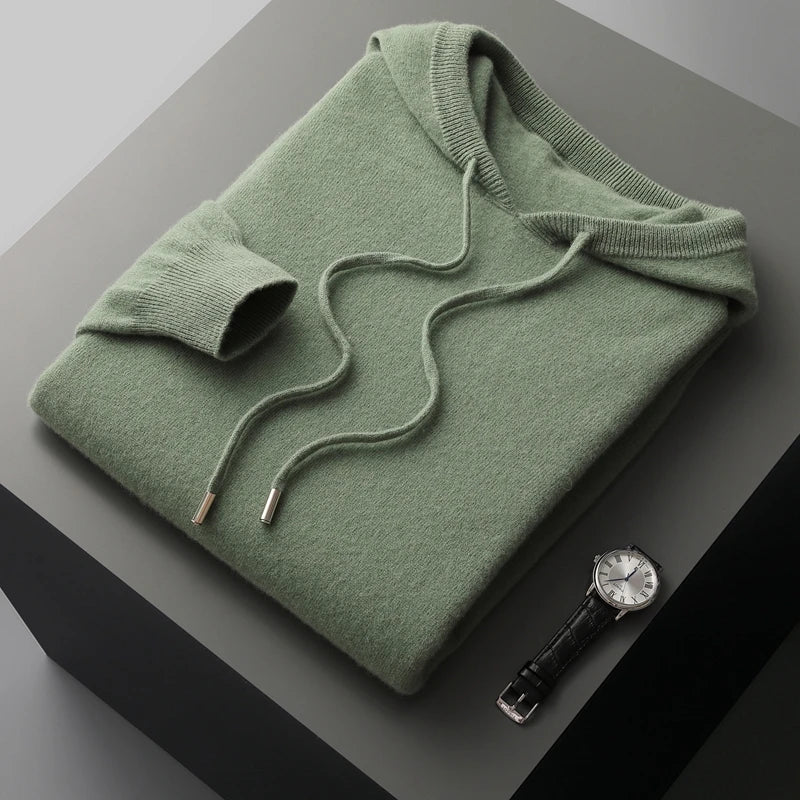 Men's Hoodie – 100% Cashmere – Classic Fit – Soft Knitted – Ribbed Cuffs
