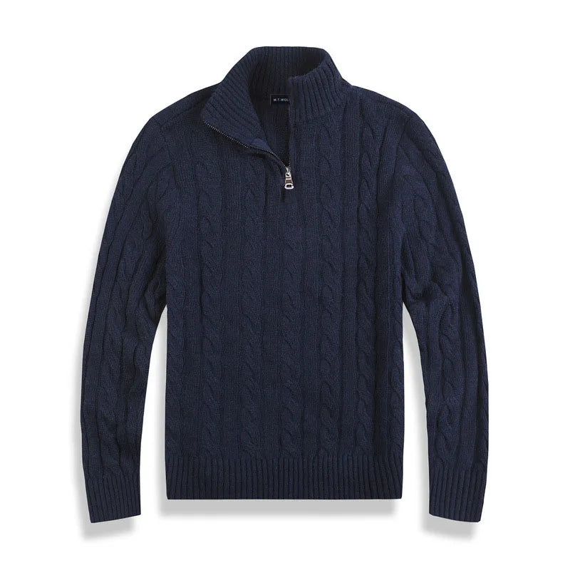 Men's Sweater with Half Zip – Cable Knit – Cotton Blend – Regular Fit – Ribbed Edges