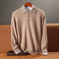 Men's Polo Sweater – Wool – Relaxed Fit – Long-Sleeved – Ribbed Edge & Button Closure