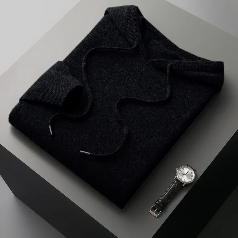 Men's Hoodie – 100% Cashmere – Classic Fit – Soft Knitted – Ribbed Cuffs
