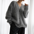 Women's Cardigan - Oversized Fit - Soft & Fluffy Knit - V-neck with Button Closure