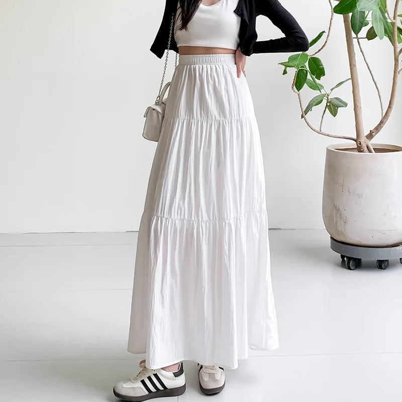 Airy Elastic Waist Layered Maxi Skirt