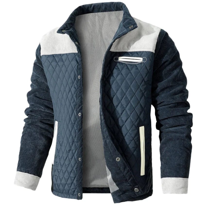 Diamond Stitching Leather Trim Quilted Jacket