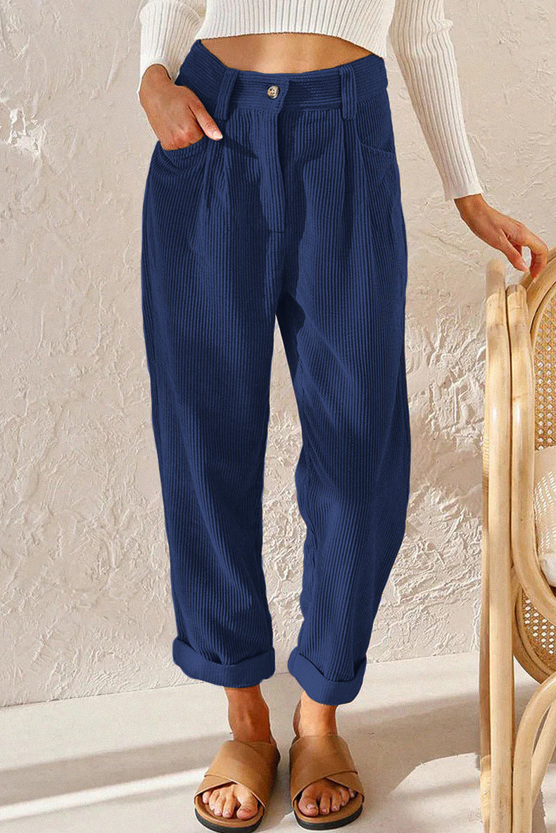 High-Waisted Wide Leg Turn-Up Trousers