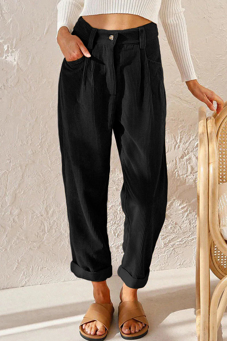 High-Waisted Wide Leg Turn-Up Trousers